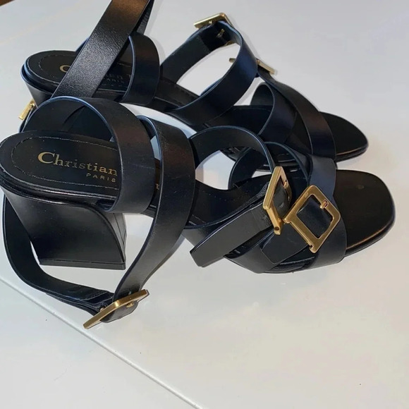 Christian Dior Double D Black Heeled Sandal Sz 37 - Picture 10 of 11